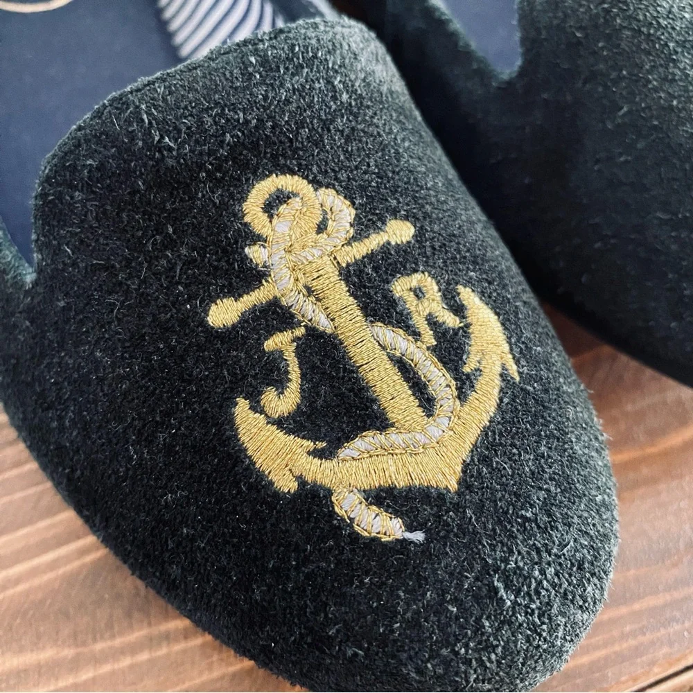 Jack Rogers Reese Suede Anchored Nautical Embroidered Ballet‎ Flats Black Size 6 - Picture 3 of 8